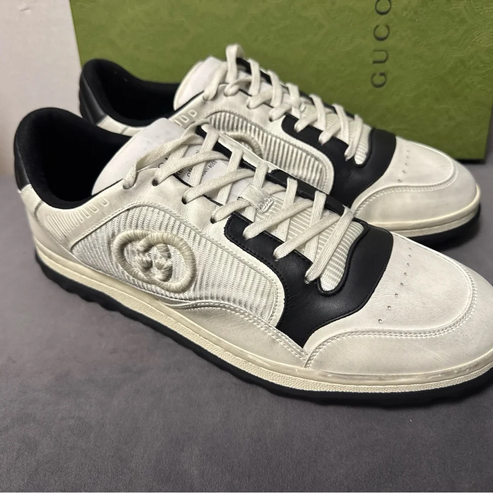 New Gucci GG Logo Sneakers Shoes Mac80 White Black Size UK 11.5 $950 - Picture 2 of 9